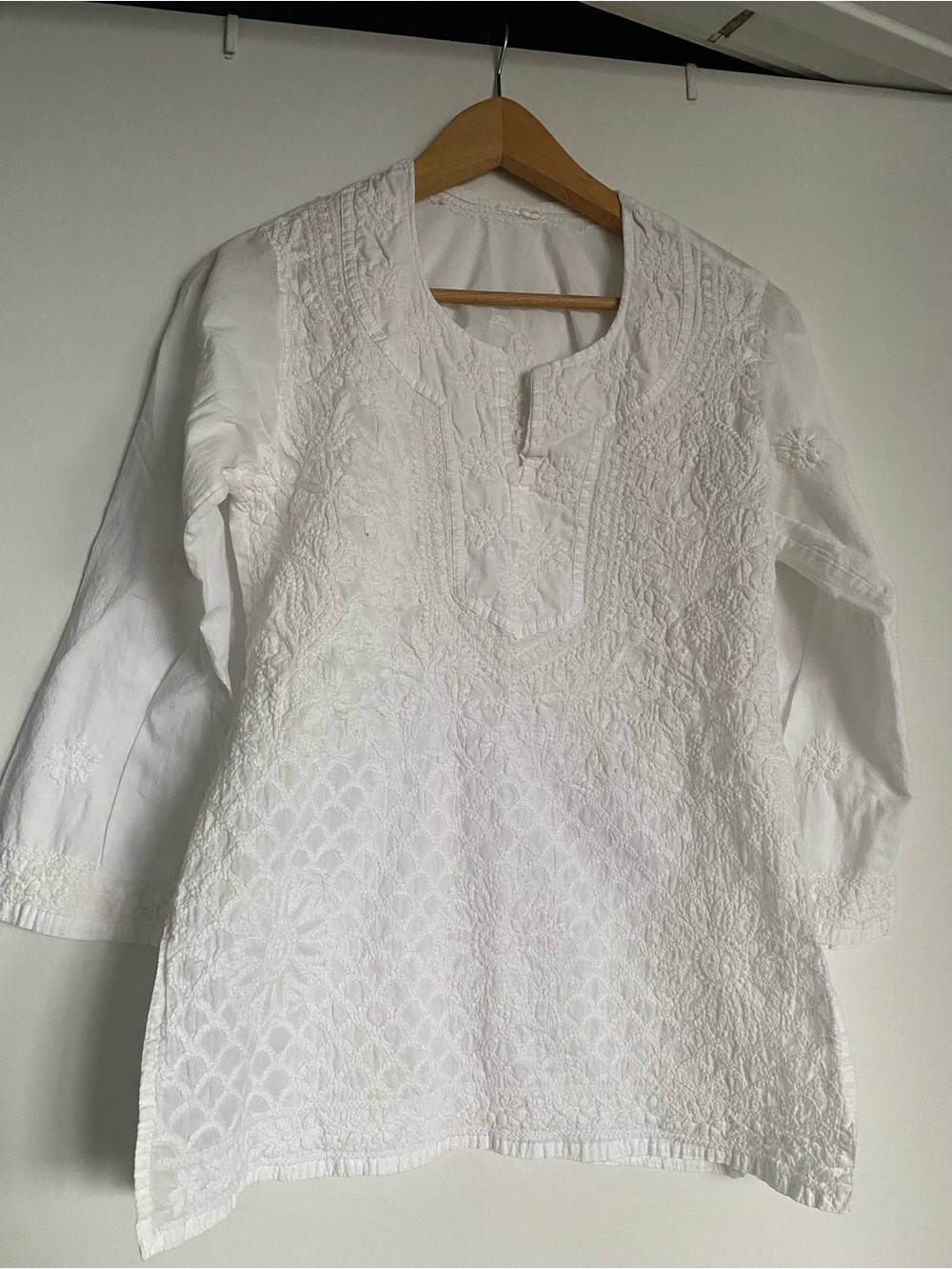 White Embroidered Cotton Tunic Top